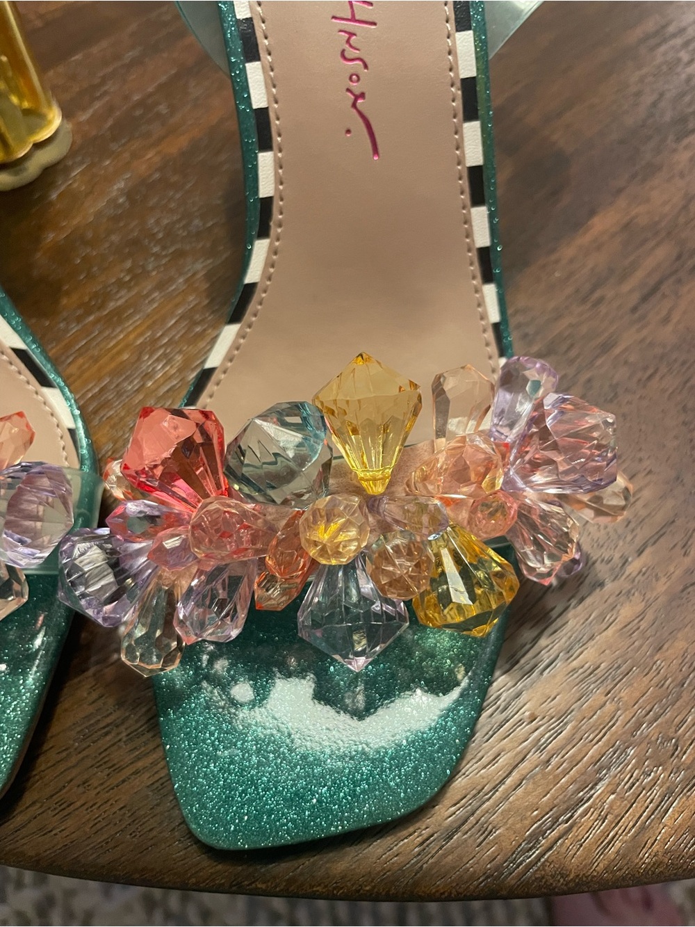 Betsey Johnson Teal “Brodie” clear Ankle-Strap Heels with Crystals, size 6.5 - Picture 2 of 15